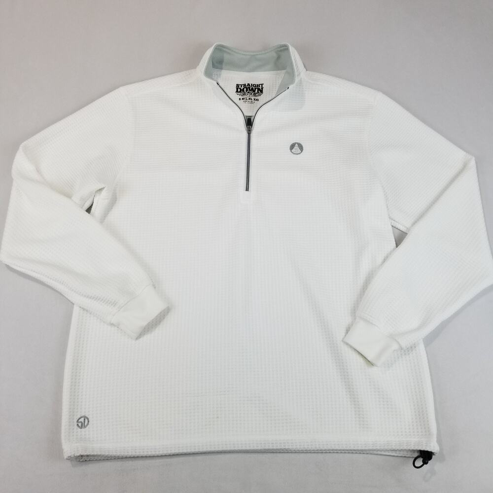 Straight Down Optic Quarter Zip Mens Large White Waffle Knit Golf Logo Pullover